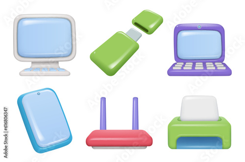 Computer devices. Smartphones video game consoles laptop tablets and pc gadgets decent vector 3d realistic templates