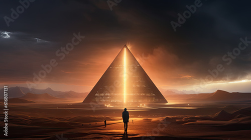 Illustration about Sci Fi pyramids game scenario - AI generated image.