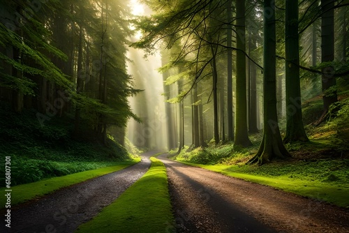 road in the forest generated by AI technology 