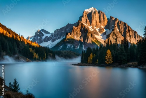 lake in the mountains generated by AI technology 