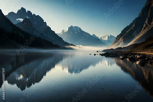 lake in the morning generated by AI technology 