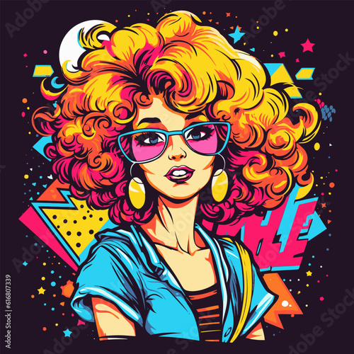 Cartoon retro style girl in glasses. Vector illustration.
