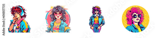 80's style cartoon girl. Vector illustration.