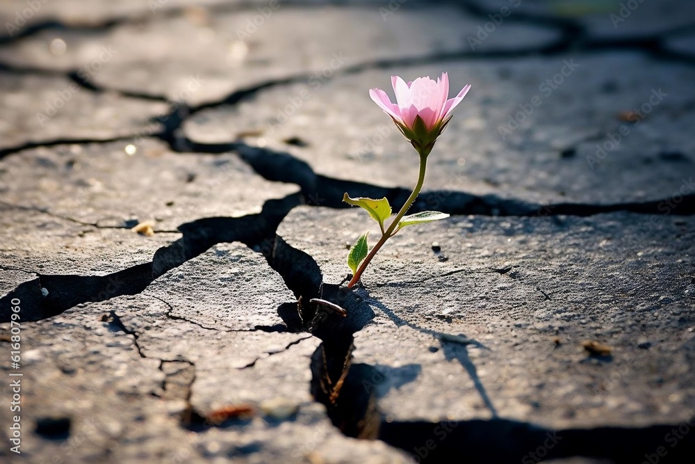 Tiny Flower Thriving on Cracked Street. AI