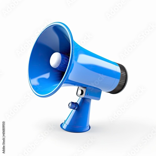 Blue and black megaphone on a white background created with generative ai technology © Karlaage