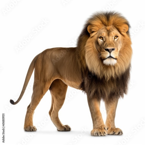 Majestic lion standing in front of a blank white background created with generative ai technology