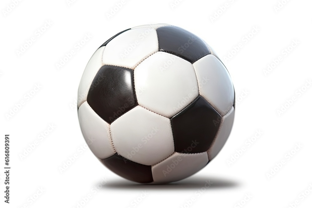 Classic black and white soccer ball on a plain white background created with generative ai technology Classic black and white soccer ball on a plain white background created with generative ai technology