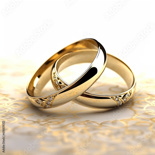 Two intertwined gold wedding rings symbolizing unity and commitment created with generative ai technology