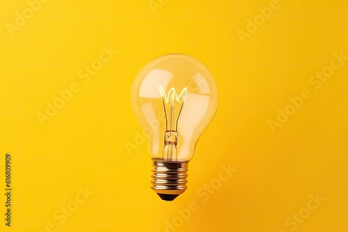 glowing light bulb on a vibrant yellow background