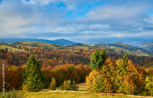 Fototapeta Naklejka Na Ścianę i Meble -  mountain autumn landscape with colorful forest