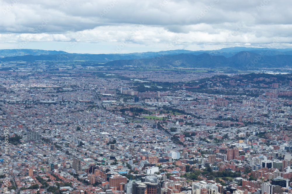 Bogota colombia north west zone cityscape viewed from eastern mountains in suny day