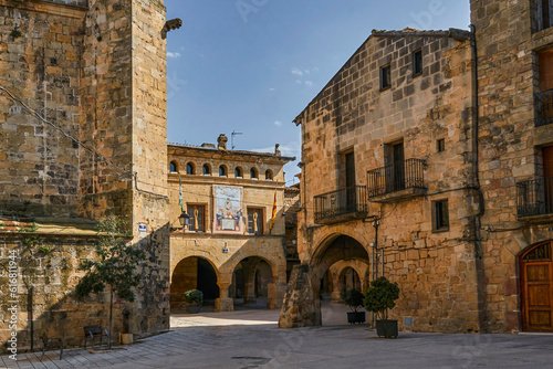 Horta de Sant Joan. Old town with church and town hall.Terra Alta, Tarragona province, Catalonia,Spain photo