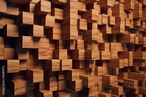 Wooden Block Wall with Textured Surface