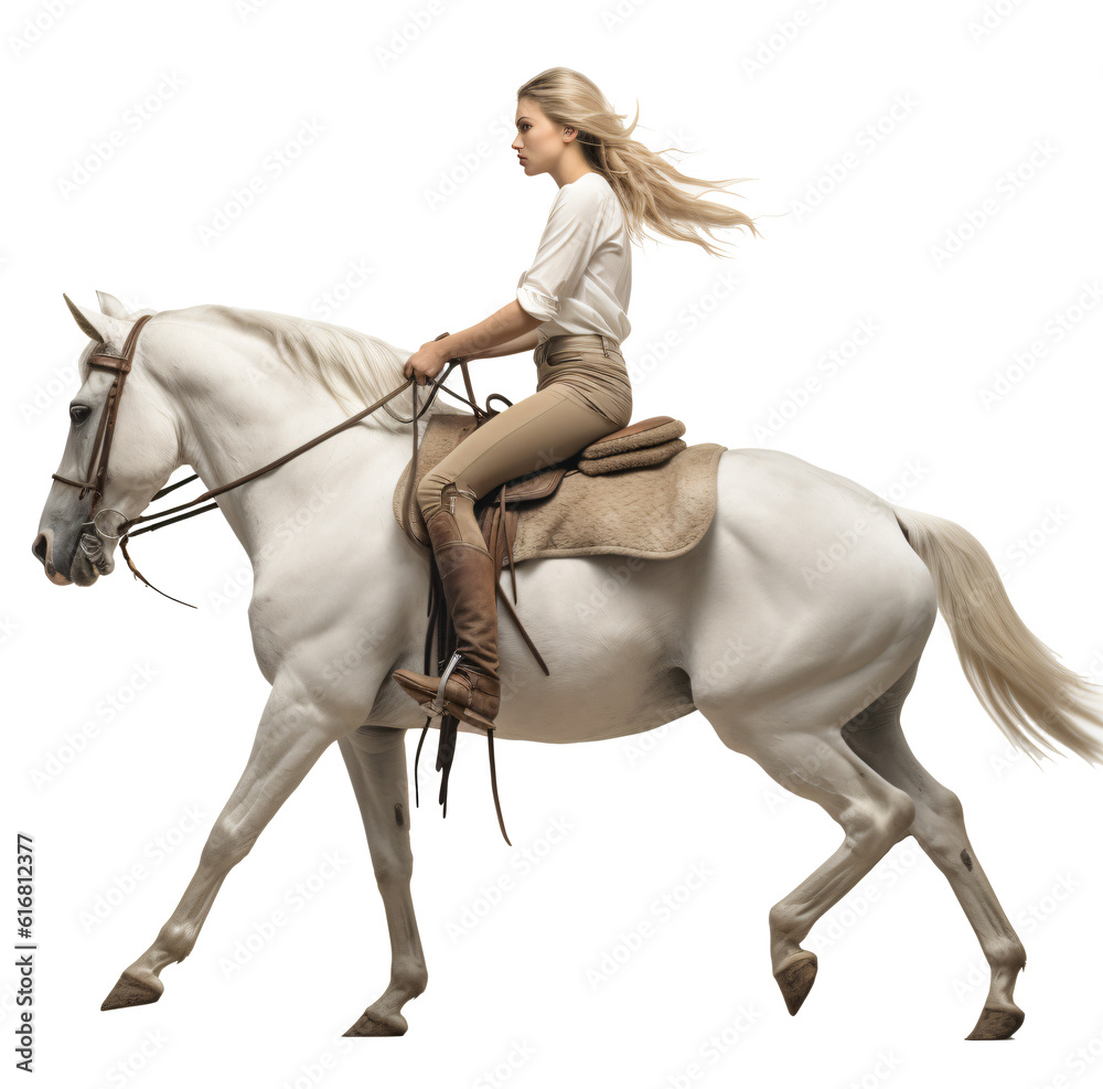 Woman horse riding isolated on the transparent background PNG. AI ...