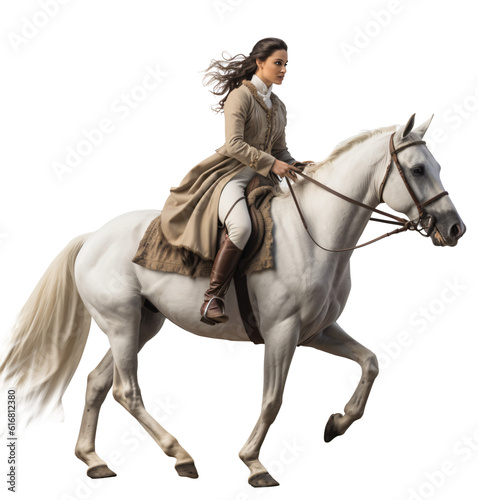 Woman horse riding isolated on the transparent background PNG. AI generative.