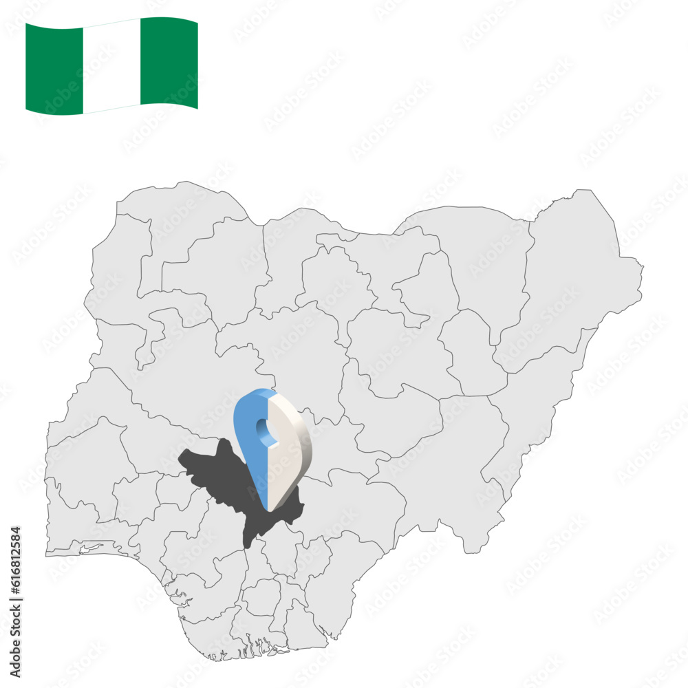 Vektorová grafika „Location Kogi State on map Nigeria. 3d Kogi location