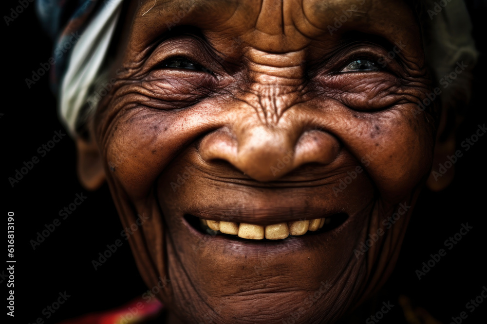 Close-up portrait photography highlighting the radiant smile and natural beauty of a happy individual. Generative AI