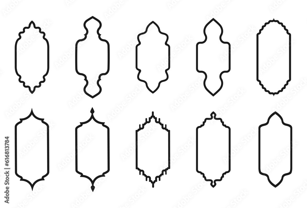 Islamic frames shape of a window or door arch. Arab frame set. Vector illustration Islamic frames shape of a window or door arch. Arab frame set. Vector illustration
