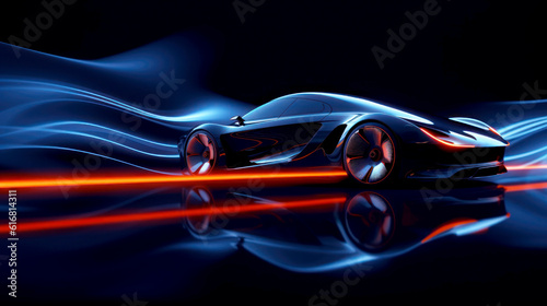 Artificial intelligence generated futuristic streamlined car prototype design on abstract background. Generative AI