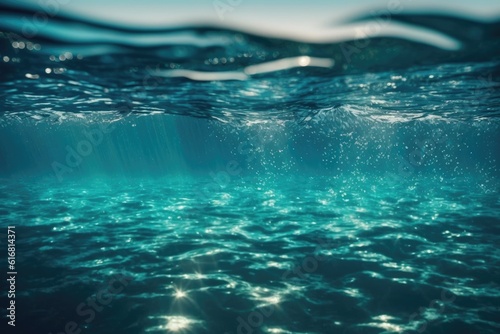 the serene beauty of the ocean floor with sunlight piercing through the water. Generative AI