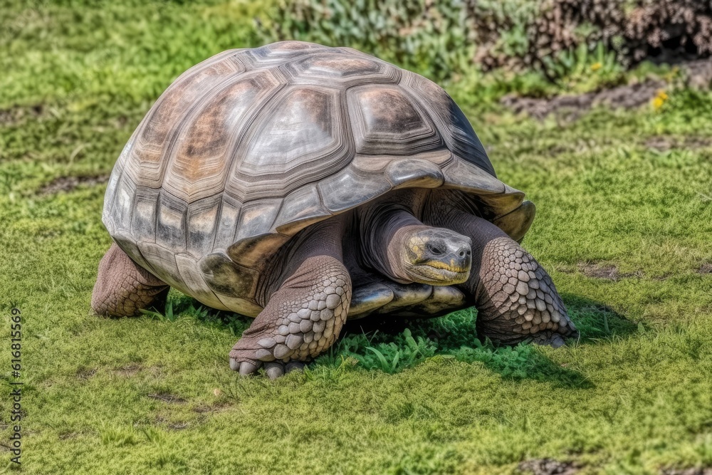 majestic turtle walking across a vibrant green field majestic turtle walking across a vibrant green field