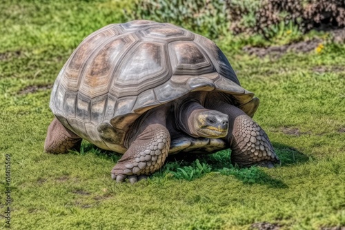 majestic turtle walking across a vibrant green field
