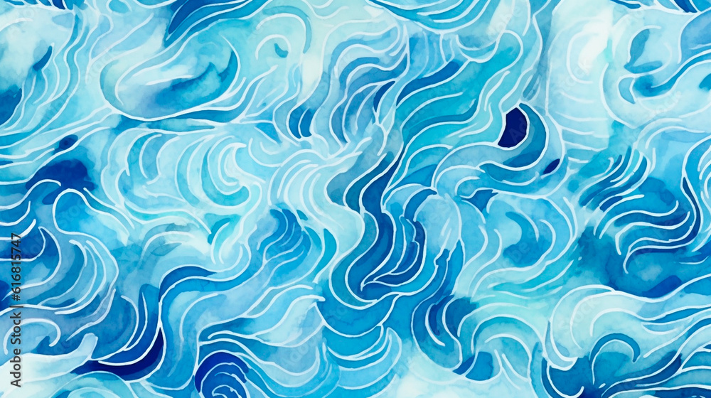 Abstract blue water watercolor pattern with waves. Generative AI Abstract blue water watercolor pattern with waves. Generative AI