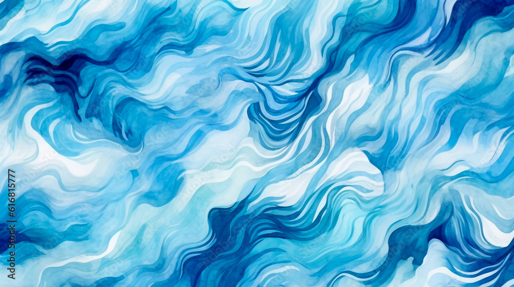 Abstract blue water watercolor pattern with waves. Generative AI