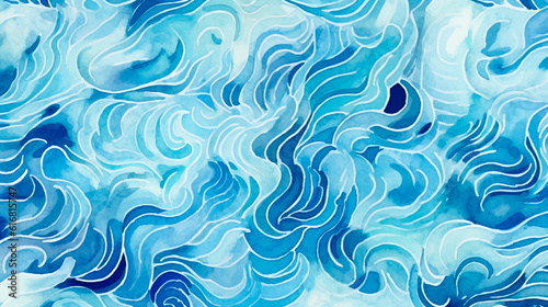 Abstract blue water watercolor pattern with waves. Generative AI