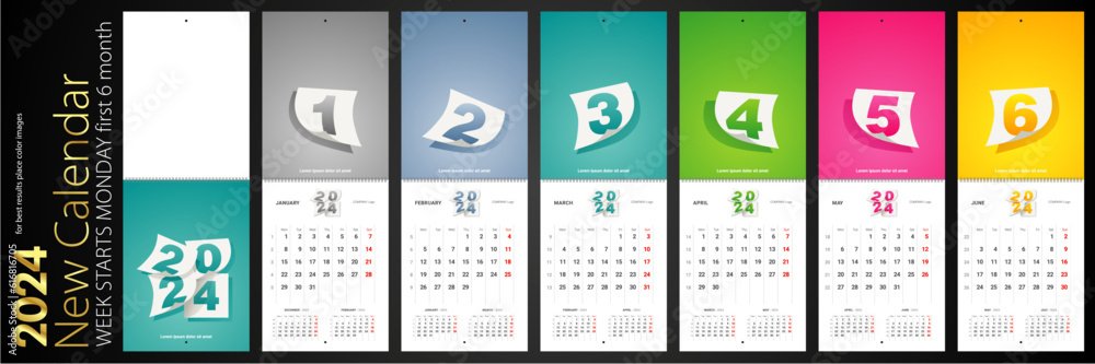 2024 New modern Business Desktop Calendar with blown paper on colorful ...
