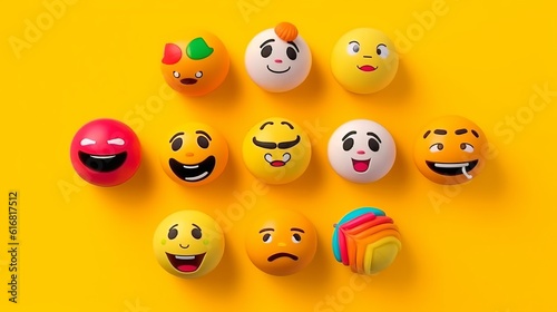 Emoticon, Emoji big set with faces and animals. Happy holiday and laughing emoticons 3d rendering background, social media and communications concept. Generative AI
