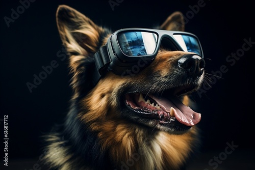A dog wearing virtual reality glasses, Generative Ai ©  Creative_studio