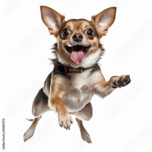 Jumping Chihuahua Dog. Isolated on Caucasian, White Background. Generative AI. © bomoge.pl