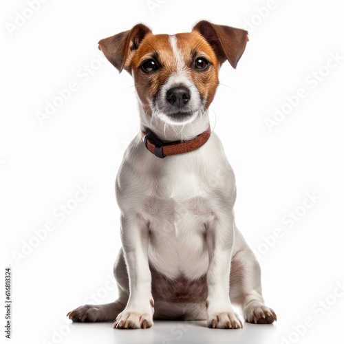 Sitting Jack Russell Terrier Dog. Isolated on Caucasian, White Background. Generative AI. © bomoge.pl
