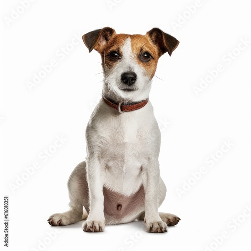 Sitting Jack Russell Terrier Dog. Isolated on Caucasian, White Background. Generative AI. © bomoge.pl