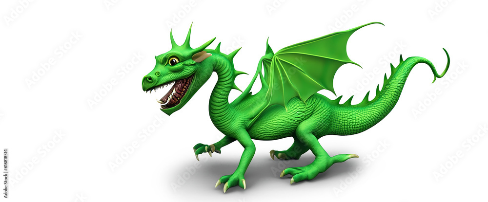 Fototapeta premium cartoon style green dragon in natural background, symbol of 2024 new year created with generative ai technology
