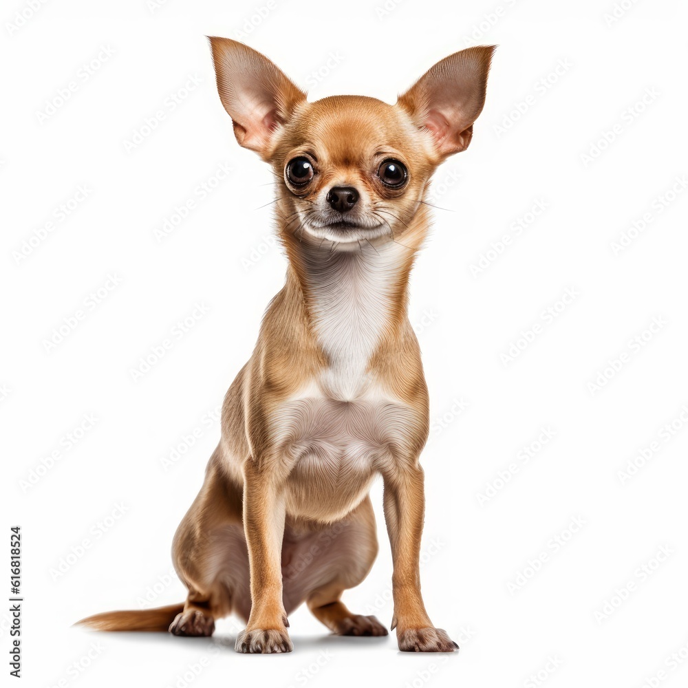 Standing Chihuahua Dog. Isolated on Caucasian, White Background. Generative AI.