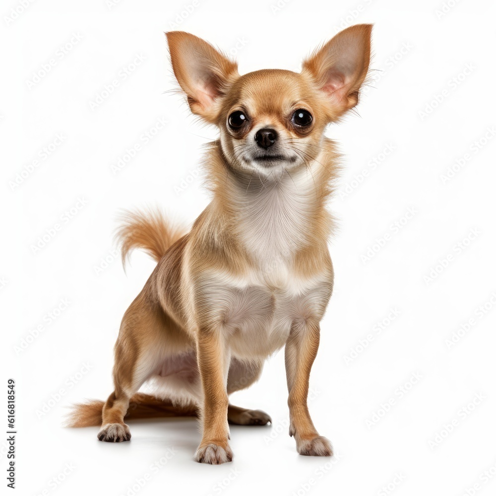 Standing Chihuahua Dog. Isolated on Caucasian, White Background. Generative AI.