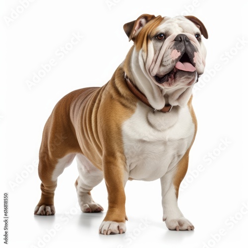 Standing Bulldog Dog. Isolated on Caucasian, White Background. Generative AI. © bomoge.pl