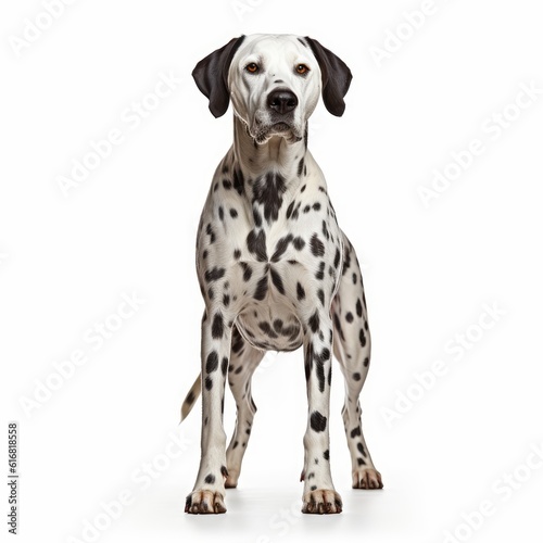 Standing Dalmatian Dog. Isolated on Caucasian  White Background. Generative AI.