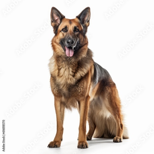 Standing German Shepherd Dog. Isolated on Caucasian  White Background. Generative AI.