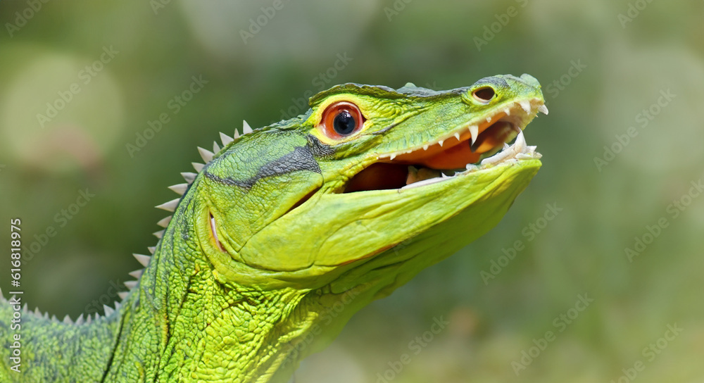 Fototapeta premium green dragon lizard on natural background created with generative ai technology