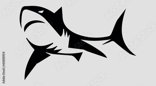 The black silhouette of a shark. Vector icon on a gray background