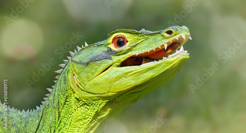 green dragon lizard on natural background created with generative ai technology
