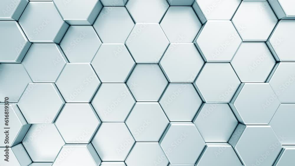 White 3d abstract background. Bright hexagonal video motion pattern for science concept. Simple geometry animated texture. Futuristic polygonal grid surface. Seamless loop.