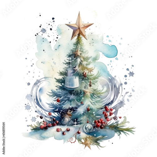 Christmas composition watercolor. Illustration AI Generative.