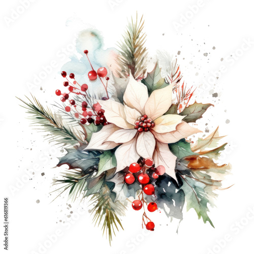Christmas composition watercolor. Illustration AI Generative.