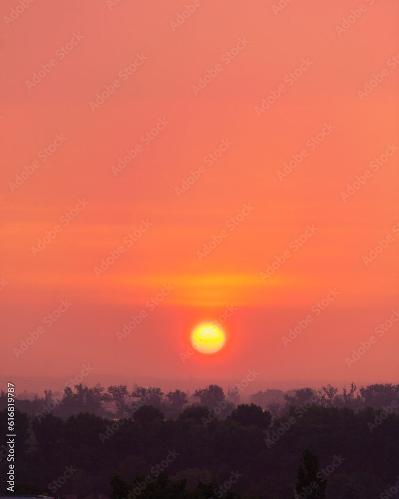 Red sunrise above city of Berlin