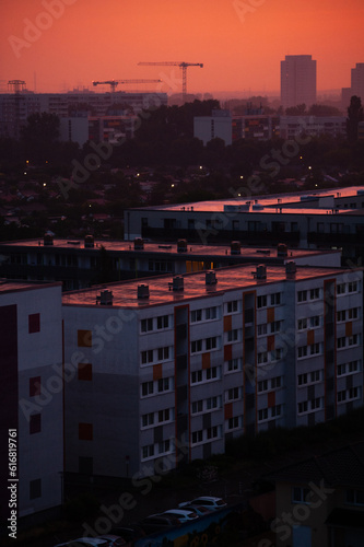 Red sunrise above city of Berlin