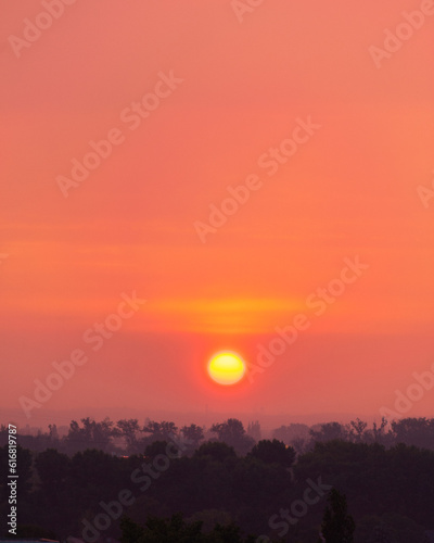 Red sunrise above city of Berlin